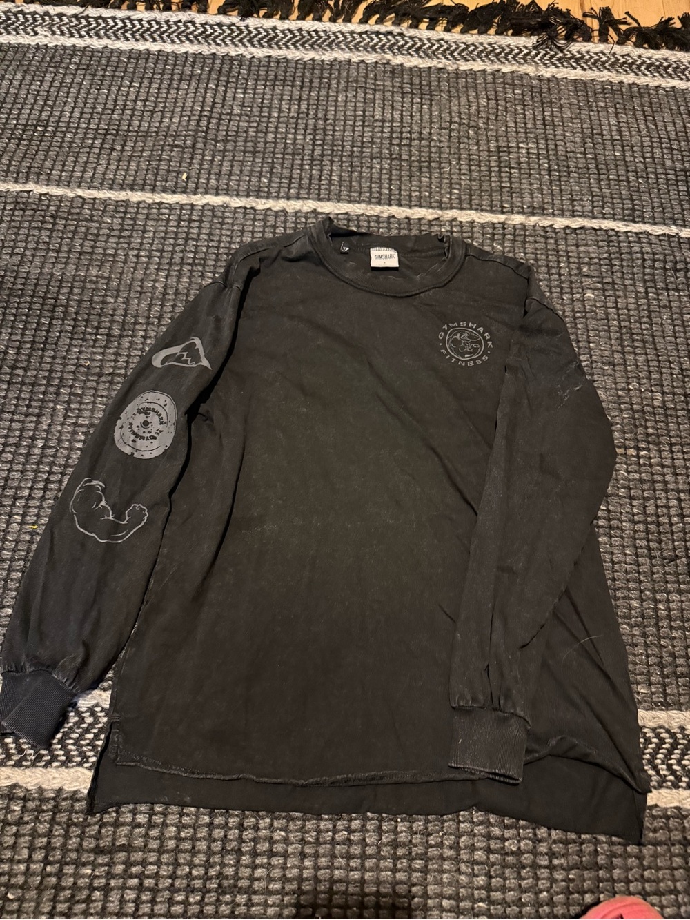 Gymshark Black Long Sleeve Graphic Tee with Sleeve Prints